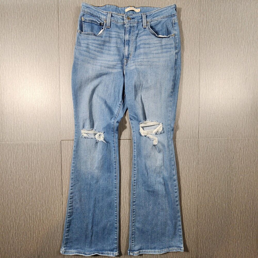 LEVI’S 726 Flare Jeans Blue Light Wash Distressed High Rise Size women's 32
